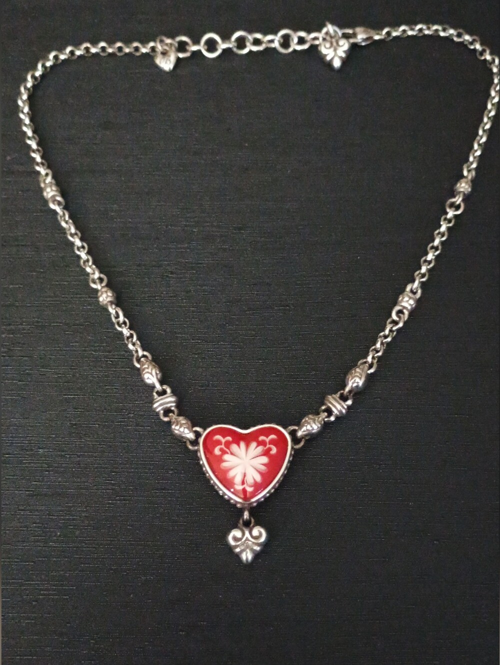 Vintage Water Lily Heart Enamel Pendant Necklace - Women Jewelry Reversible